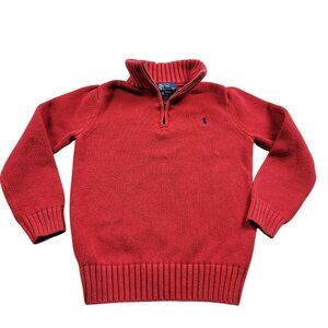 Polo Ralph Lauren Sweatshirt Boys 7 Red Pullover Chunky 3/4 Zip Blue Pony